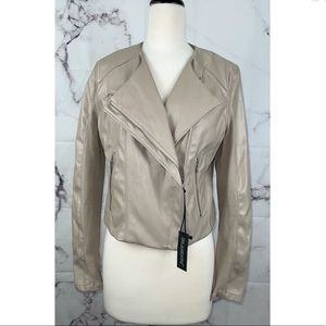 Taupe Faux Leather Moto Jacket Size M